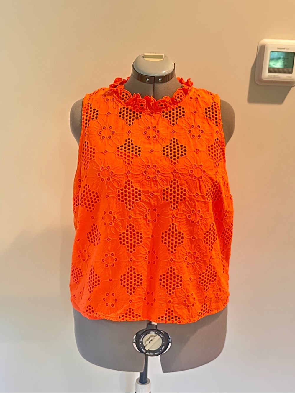 J. Crew Orange Floral Eyelet / Broderie Anglaise Sleeveless Blouse + Cami